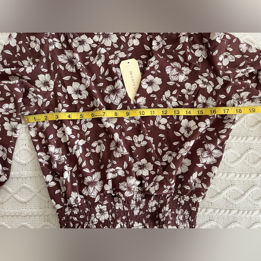 New! Monteau Floral Wrap Blouse Elastic Waist Women’s Size Medium - Picture 12 of 16